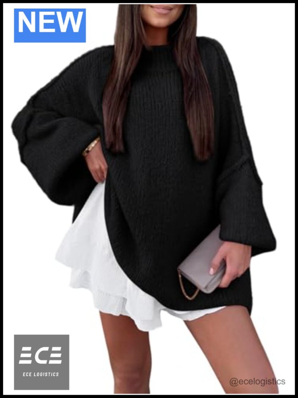 Oversized Mock Neck Batwing Chunky Knit Pullover Sweater
